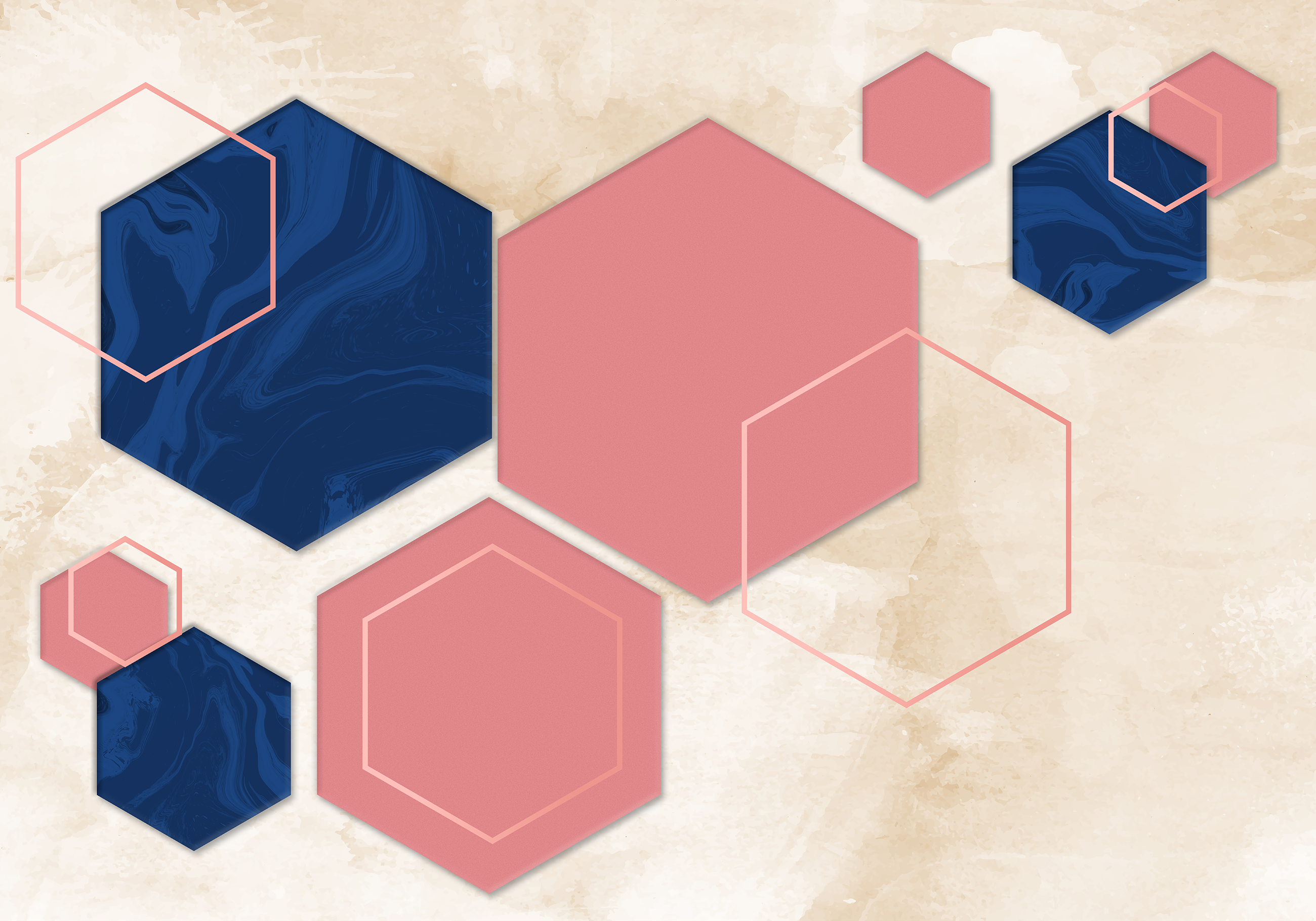 Pastel hexagons geometric art living room rug - TenStickers