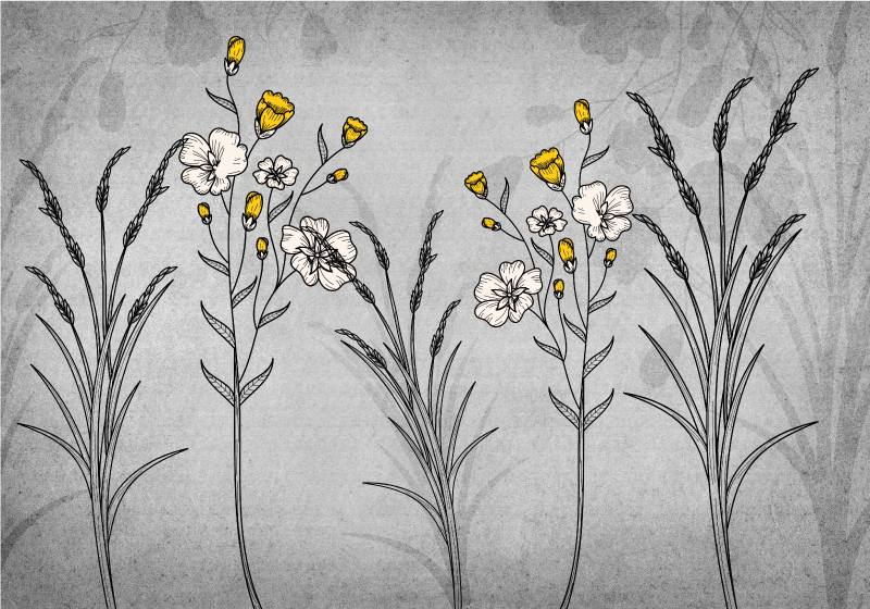 Floral Sketch Detail vinyl rug flowers - TenStickers