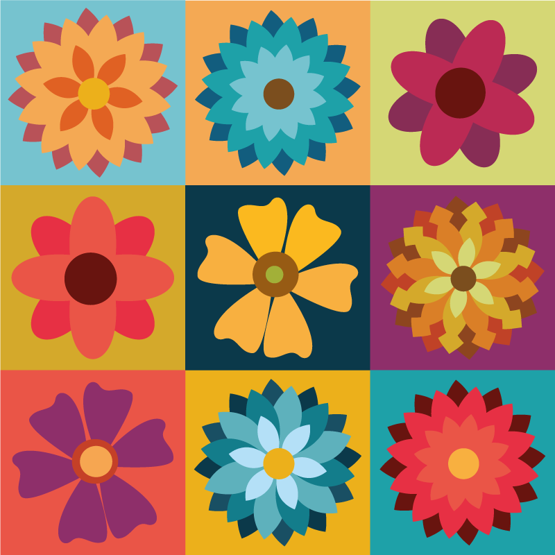 multicolor hippie flowers tile vinyl rug - TenStickers