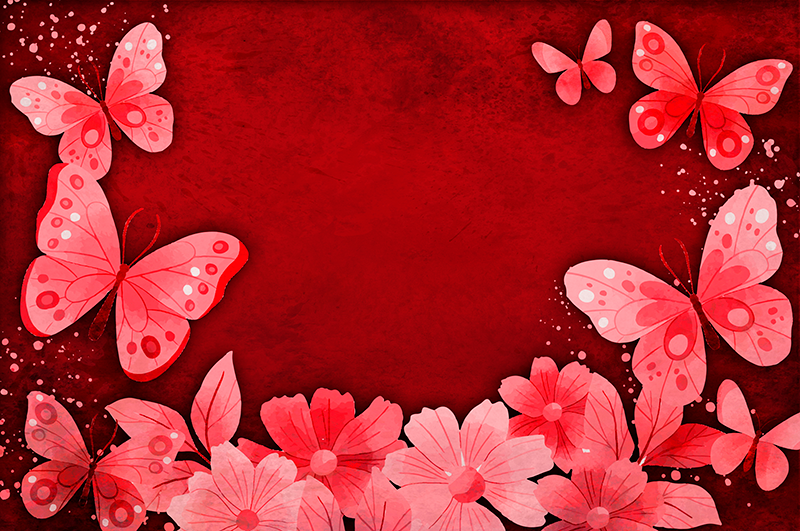 Flowers and butterflies design red vinyl rug - TenStickers