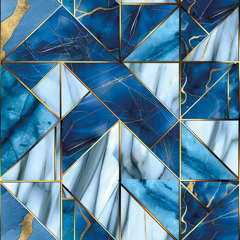 Blue and golden geometric marble effect  vinyl rug - TenStickers