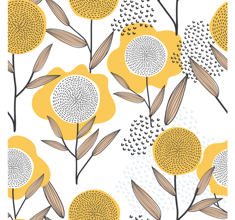 Living room wallpaper yellow abstract floral design - TenStickers