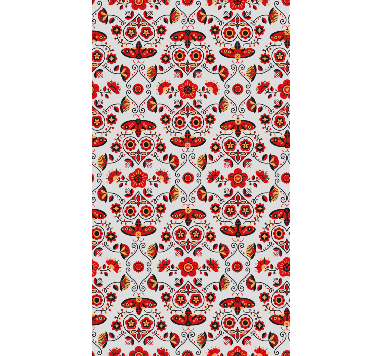 Bedroom wallpaper with red polish folklore pattern - TenStickers