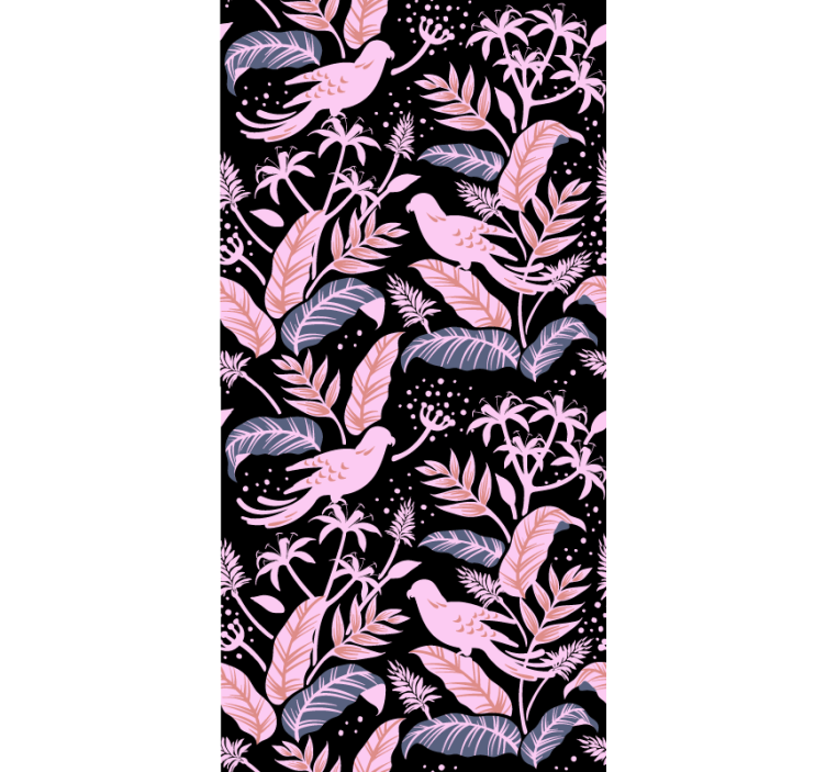 Kids wallpaper black and pink birds on leaves - TenStickers