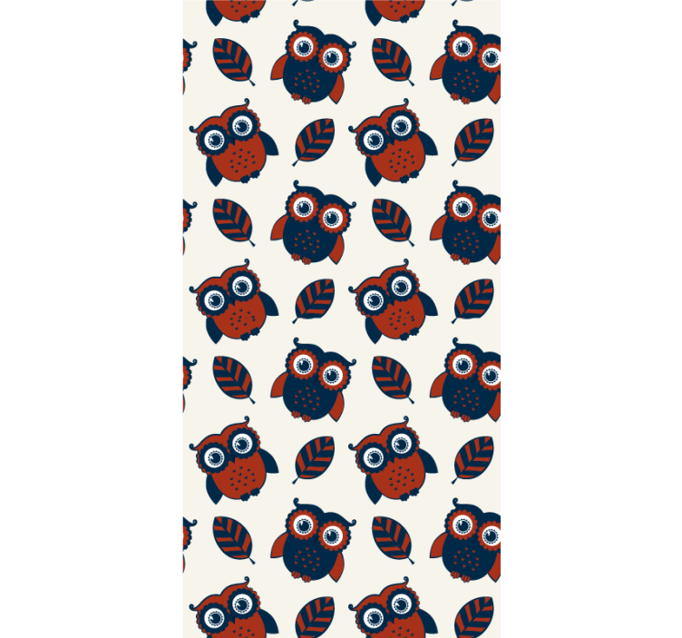 Kids wallpaper blue and red owl pattern - TenStickers