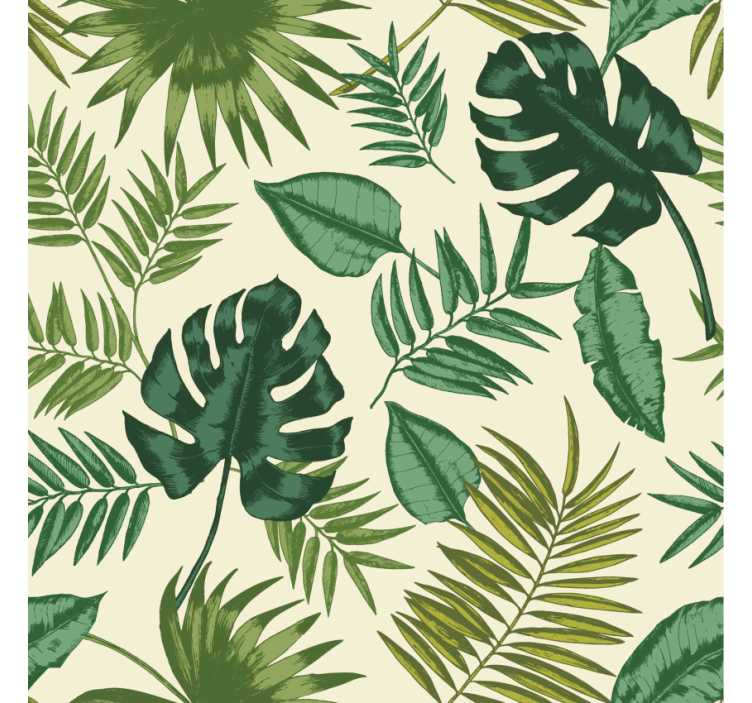 Living room wallpaper leafy tropical design - TenStickers