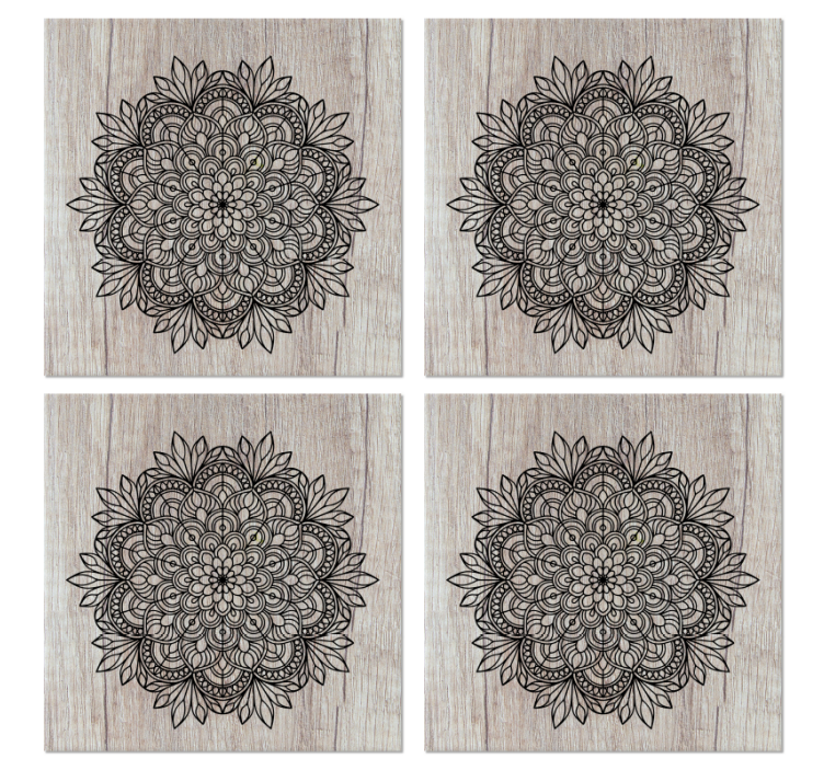 Tile wallpaper black mandala on wood - TenStickers