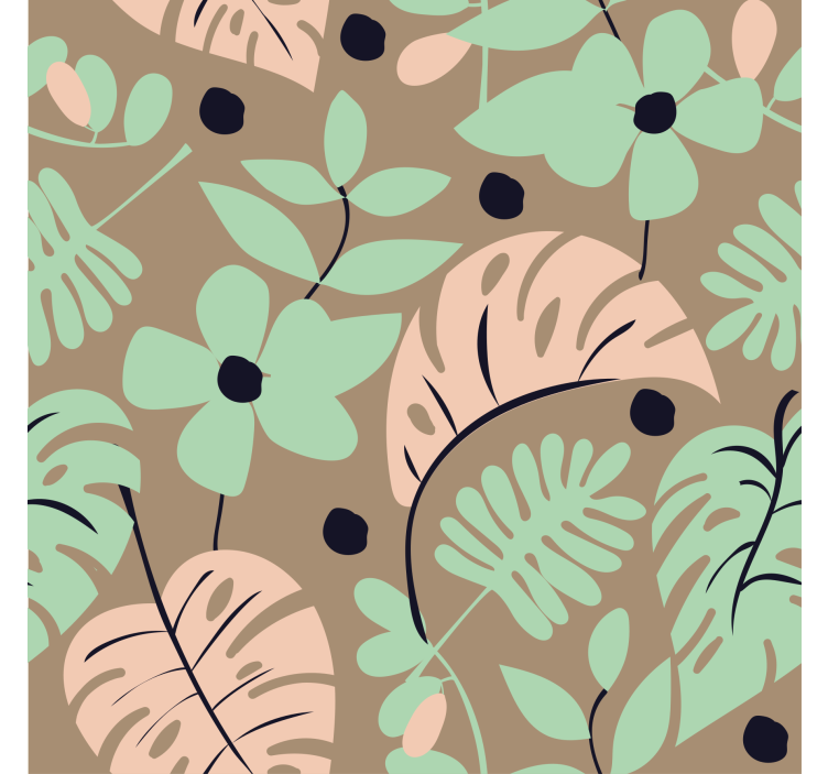 Flower wallpaper with pastel monstera flowers and leaves - TenStickers