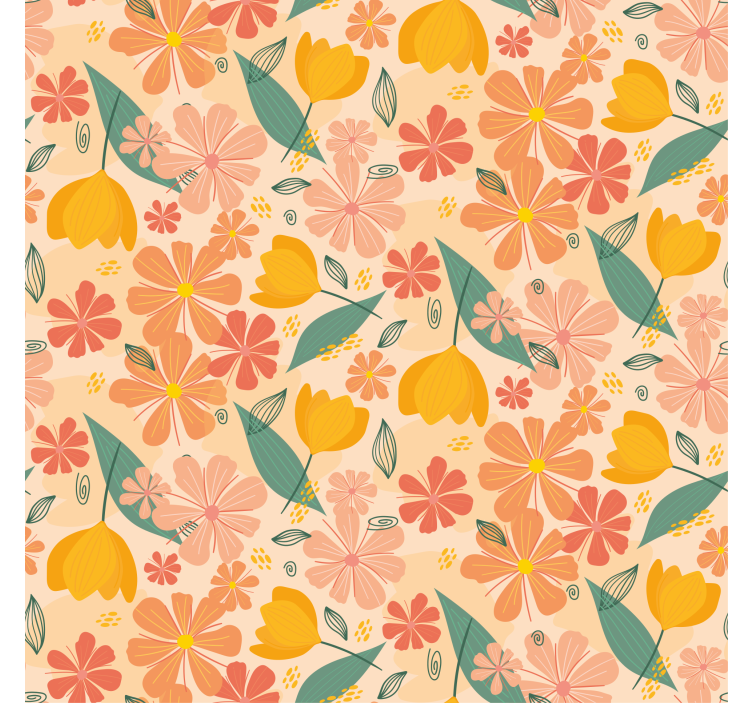 Flower wallpaper with colorful vintage leaves and flowers - TenStickers