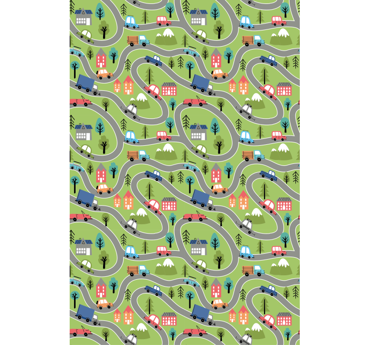 Kids wallpaper colorful vehicle roads - TenStickers