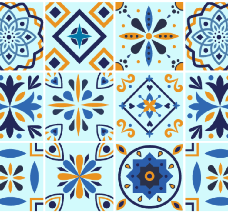 Kitchen wallpaper with traditional tile design - TenStickers