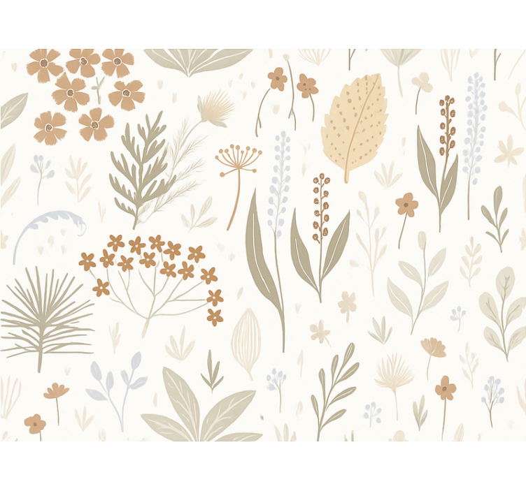 Leaf wallpaper in earthy wildflower tones - TenStickers