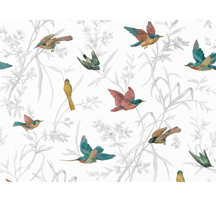Living room wallpaper textile paradise bird and leaf design - TenStickers