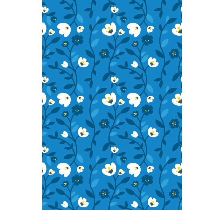 Flower wallpaper white flowers with blue background - TenStickers