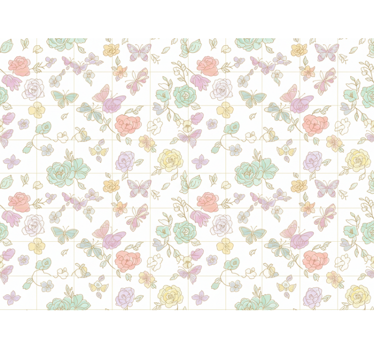 Flower wallpaper soft color butterfly design - TenStickers