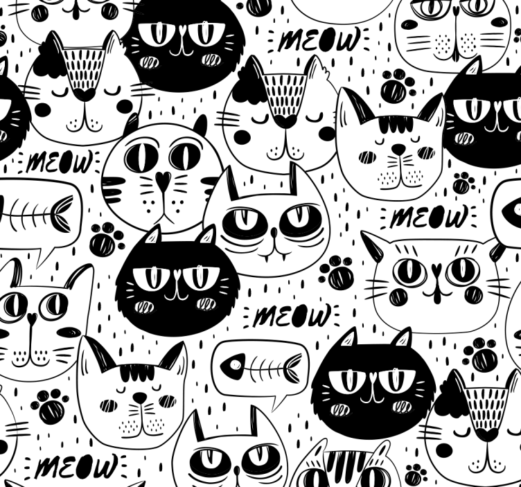 Cat Doodles cat wallpaper - TenStickers