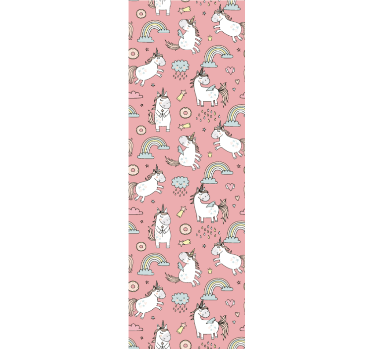 Unicorns and rainbows over pink art Wallpaper - TenStickers