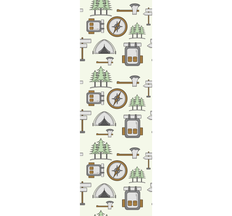 Camping bag bowl, hatchet, compass wallpaper - TenStickers