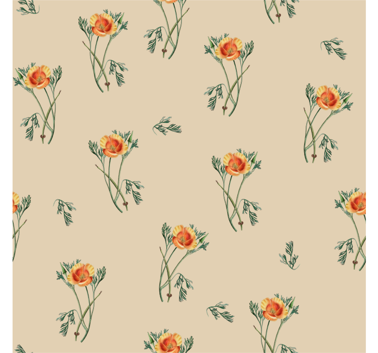 Orange Flowers Living Room Wallpaper - TenStickers