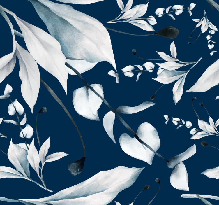 White leaves navy blue wallpaper - TenStickers