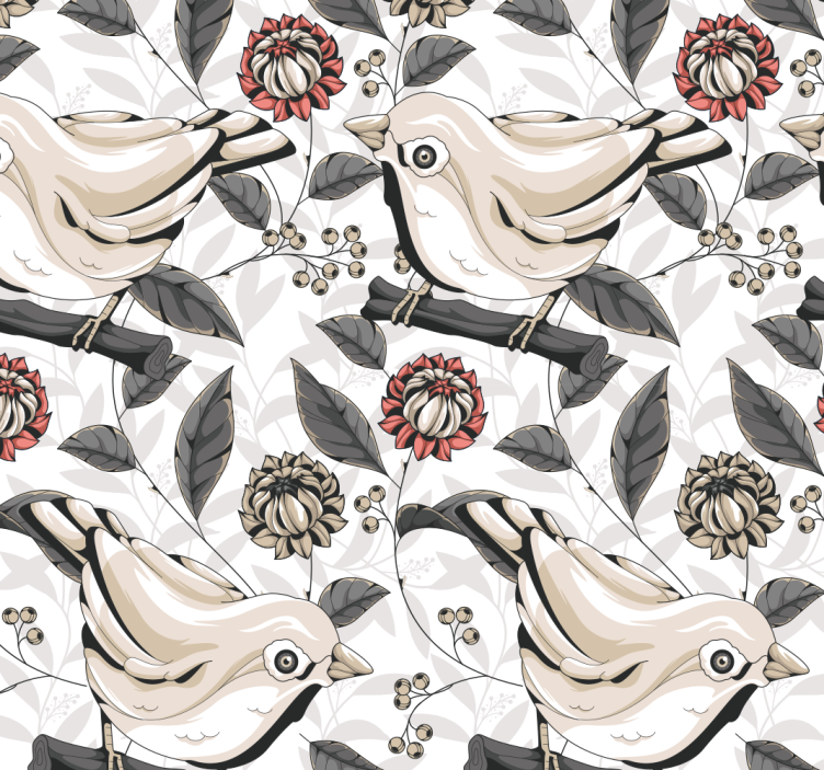 Floral bird tiles floral wallpaper - TenStickers