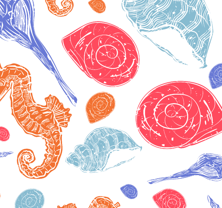 Seahorse Seashell Pattern fish wallpaper - TenStickers