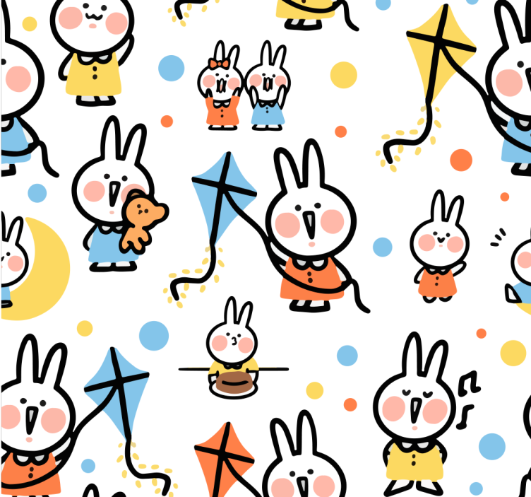 Bunnies with Kites animal wallpaper - TenStickers
