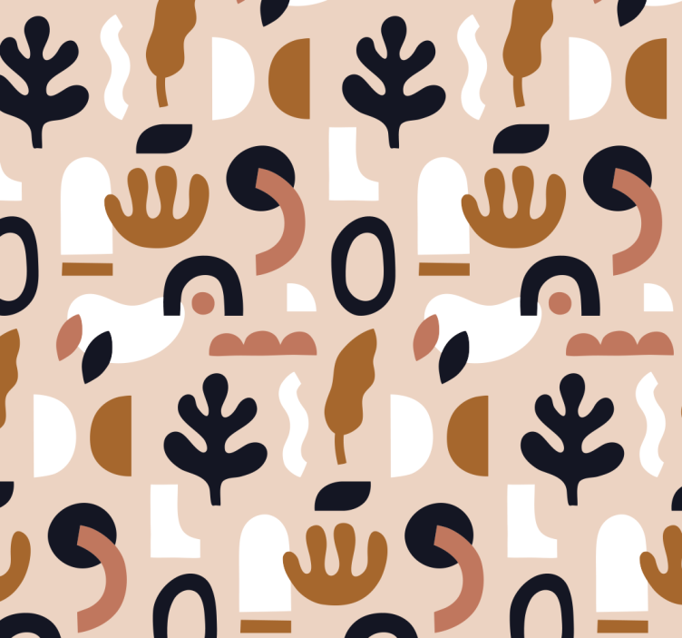 Abstract Plant Motifs Beige Wallpaper - TenStickers