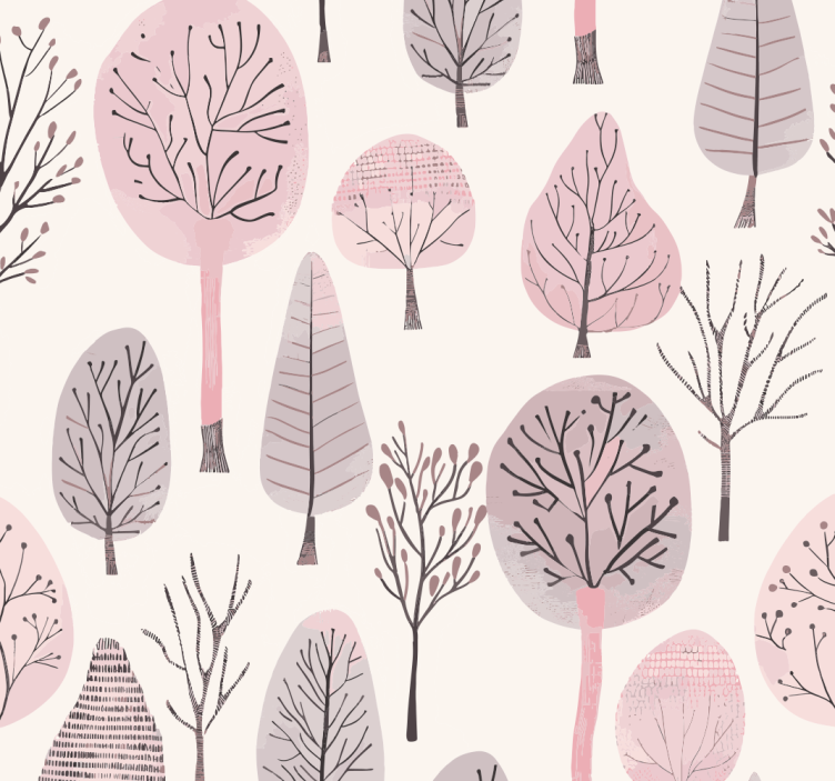 Nordic trees Pink wallpaper - TenStickers