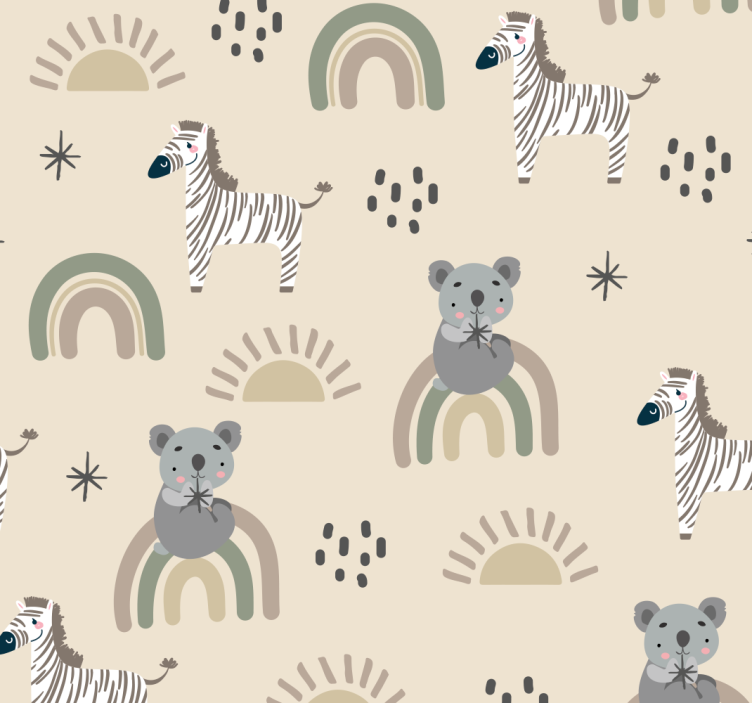 Beige and gray kids pattern animal wallpaper - TenStickers