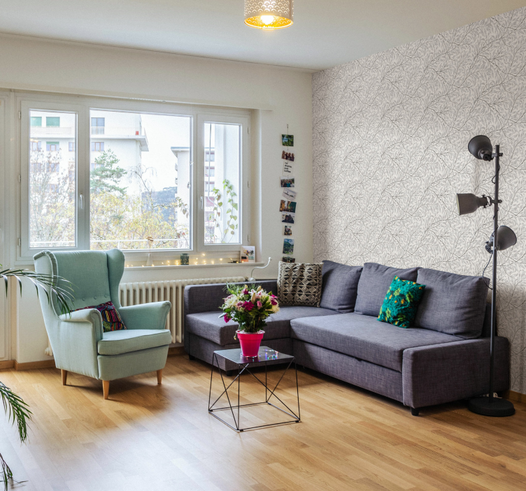 Ornamental Wallpaper grey scale floral pattern - TenStickers