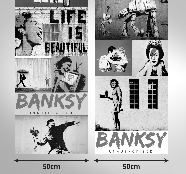 Art wallpaper Banksy - grey collage - TenStickers
