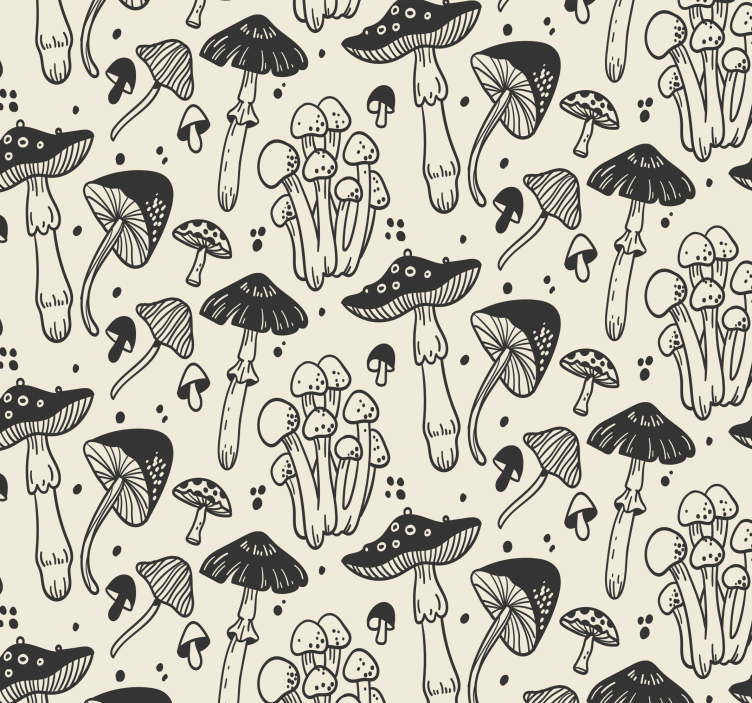 Mushroom pattern on beige background wallpaper - TenStickers