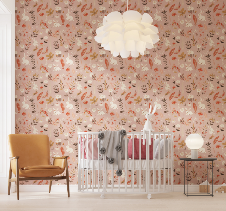 Autumn forest design Pink wallpaper - TenStickers