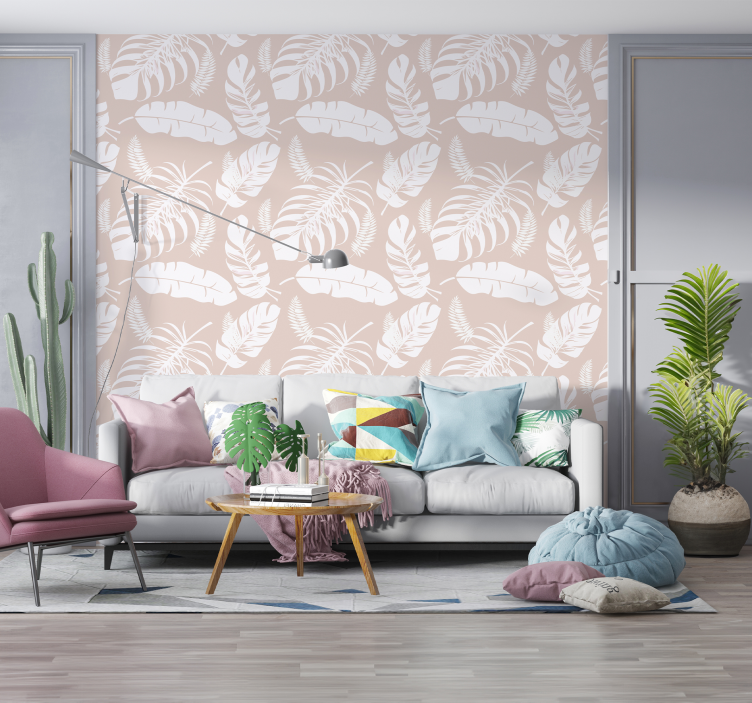 Banana leaves Beige Wallpaper - TenStickers