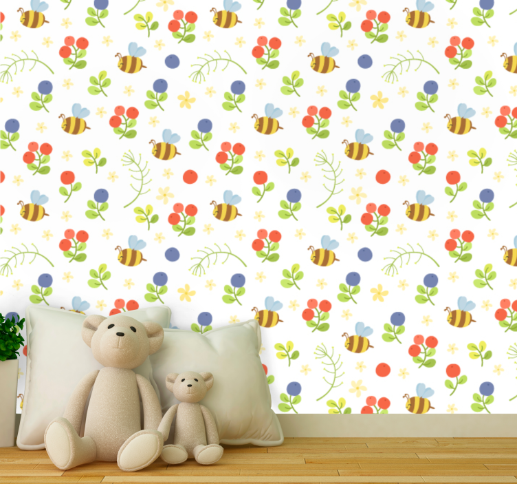 Bee Garden Pattern kids wallpaper - TenStickers