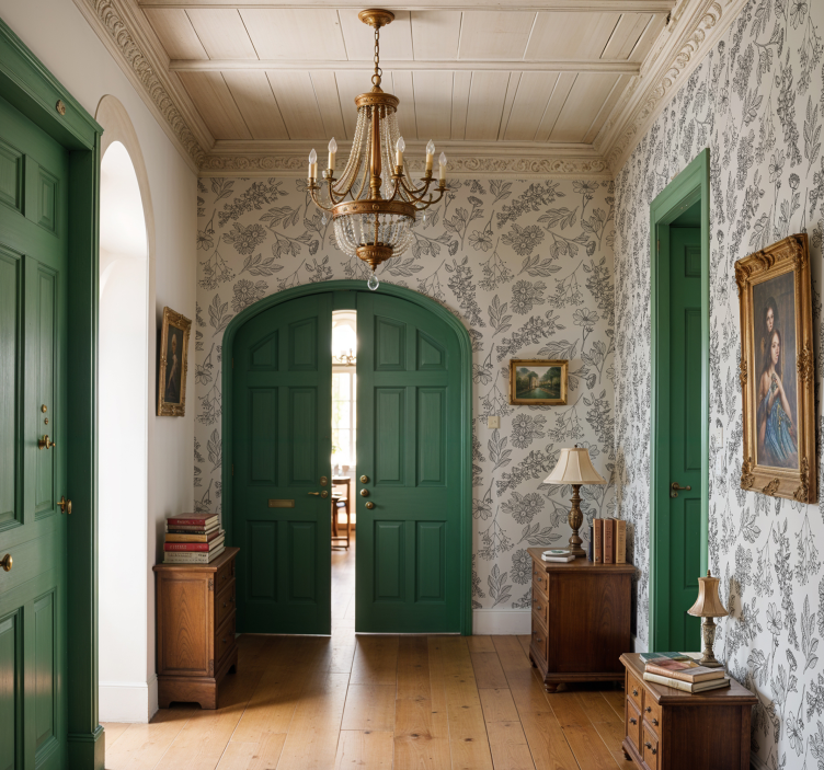 Beige floral pattern hallway wallpaper - TenStickers