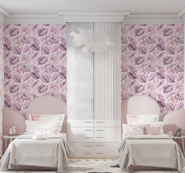 Big tropical leaves Pink wallpaper - TenStickers