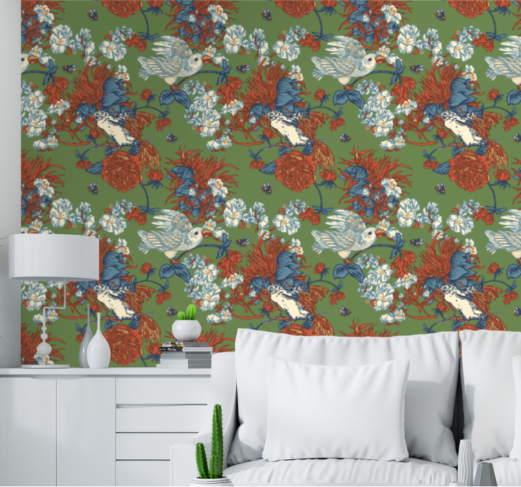 Birds Among Blooms flower wallpaper - TenStickers