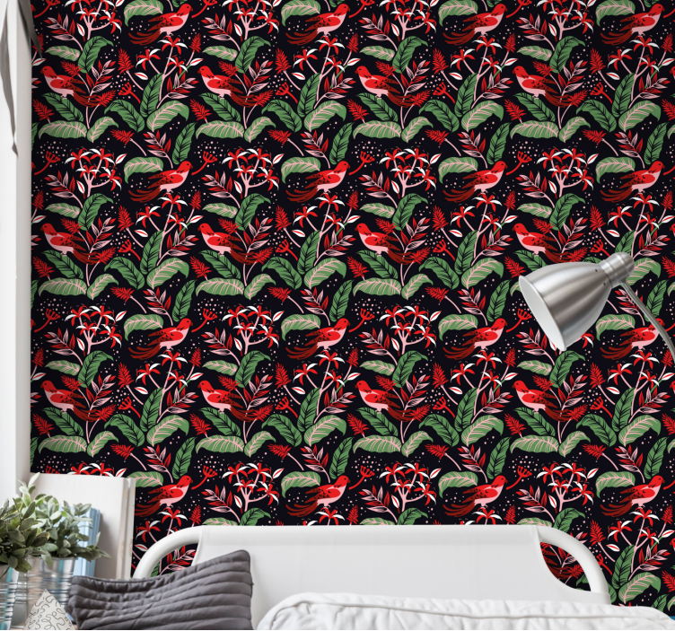 Birds Floral Motif animal wallpaper - TenStickers
