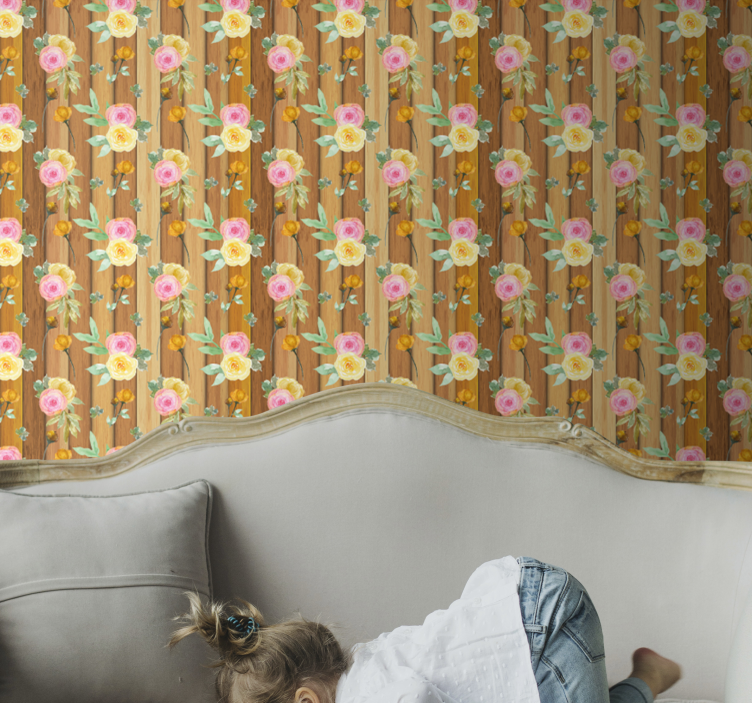 Blossom Stripes flower wallpaper - TenStickers