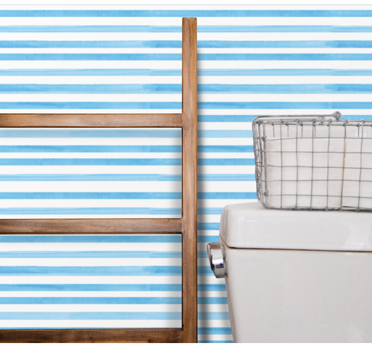 Blue and white motif horizontal stripes wallpaper - TenStickers