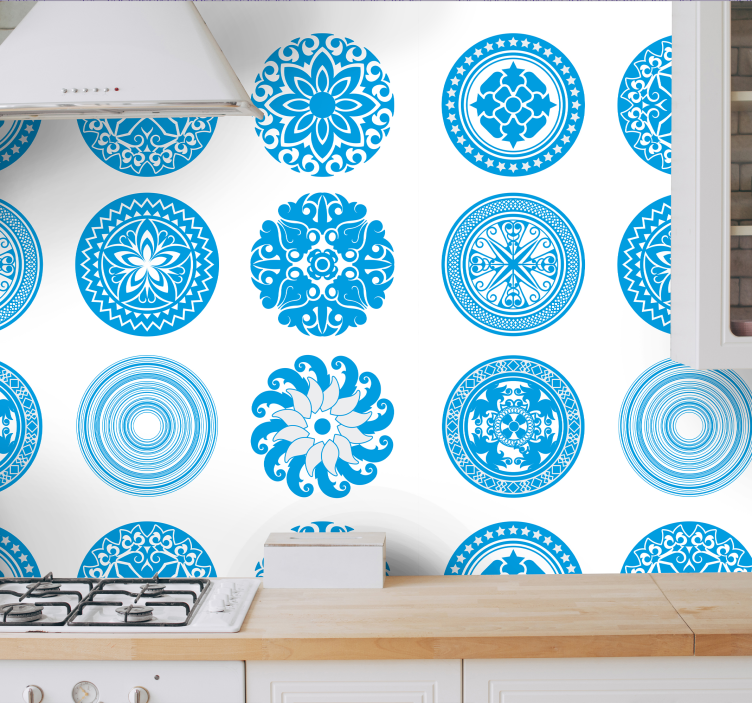 Blue circular designs kitchen wallpaper - TenStickers