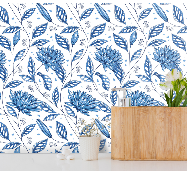 Blue Floral Pattern flower wallpaper - TenStickers