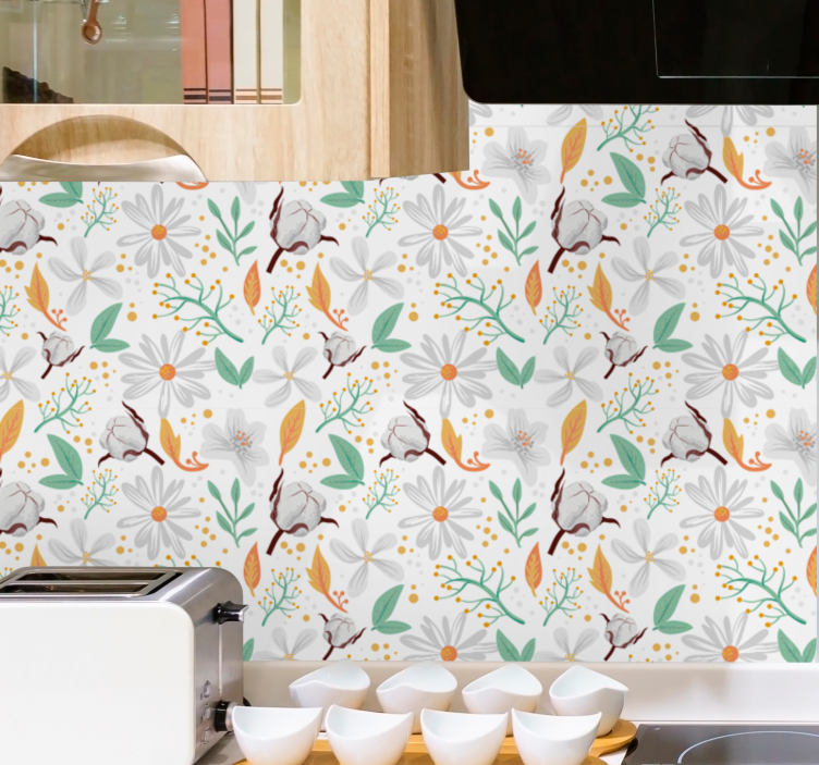 Botanical Cotton Blossoms flower wallpaper - TenStickers