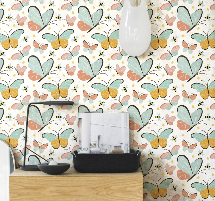 butterflies and bees Butterfly Wallpaper - TenStickers