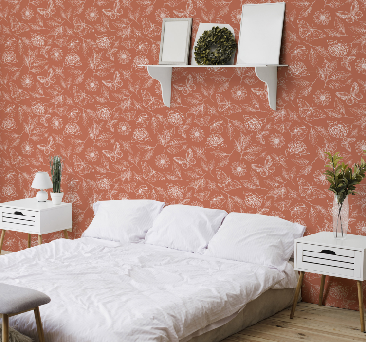 Butterfly floral design master bedroom wallpaper - TenStickers