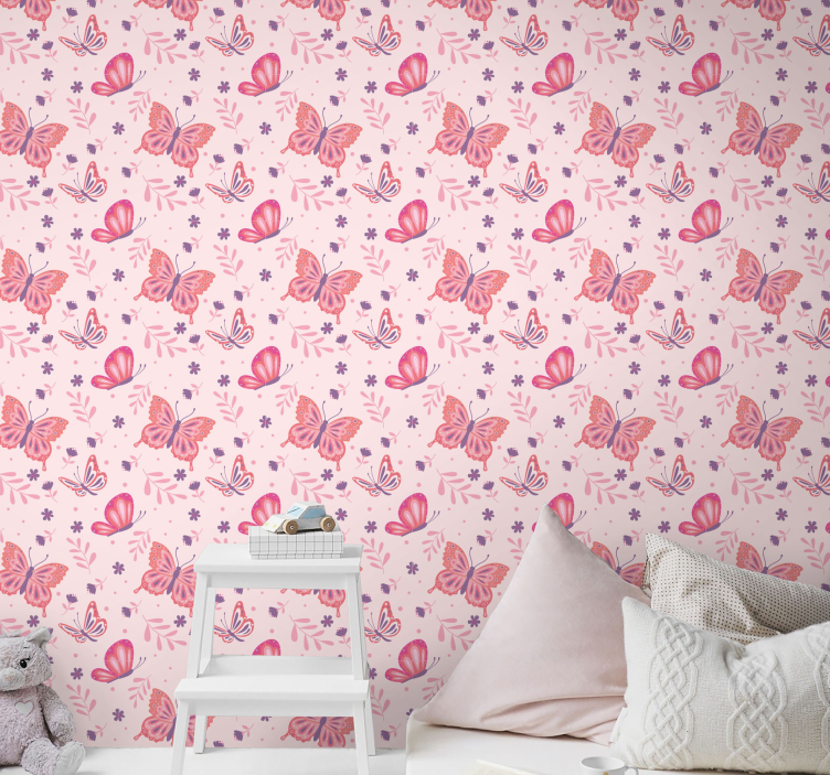 Butterfly garden motif butterfly wallpaper - TenStickers