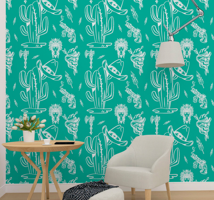 Cactus Cowboy Pattern modern wallpaper - TenStickers