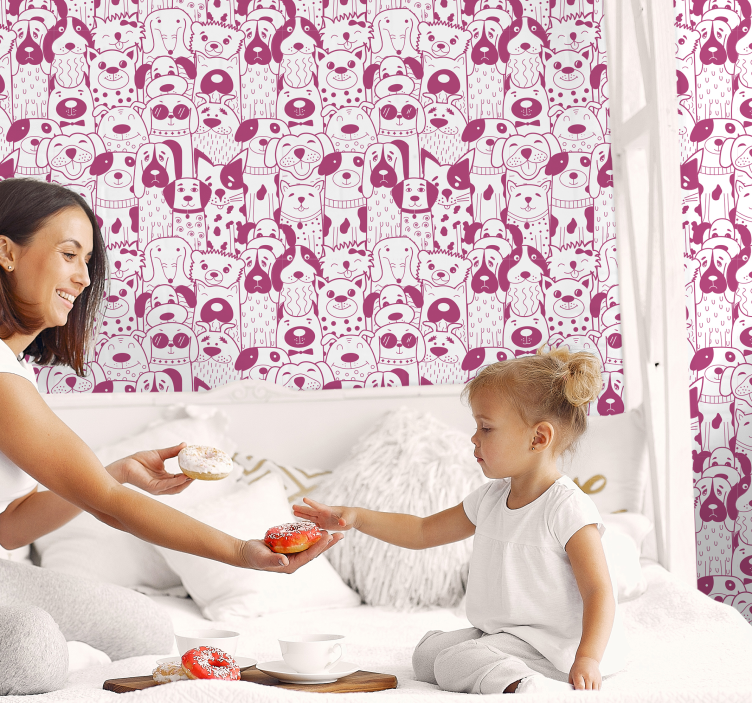 Canine Characters Pattern dog wallpaper - TenStickers